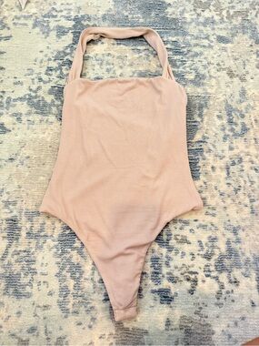 superdown Blush Pink Ribbed Halter Bodysuit